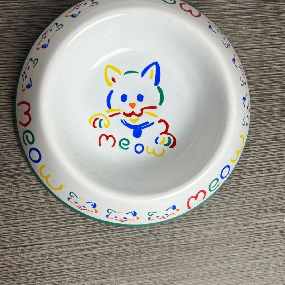 Colorful ceramic cat food dish